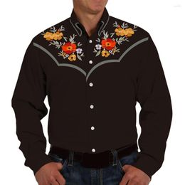 Men's Casual Shirts Fashion Men Western Printed Long Sleeve Spring Loose Slim Button Down Dress Shirt Vintage Mens Tops