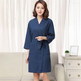 Women's Sleepwear Kimono Cotton Waffle Bathrobes El Nightgown Unisex Absorbent Yukata Female Sweat Steaming Clothes Autumn Thin Home Service