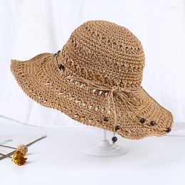 Wide Brim Hats Straw Hat Female Summer Seaside Hollowed Out Hand-woven Sun Folding Sunshade Sunscreen Fashion Beach Large Eaves