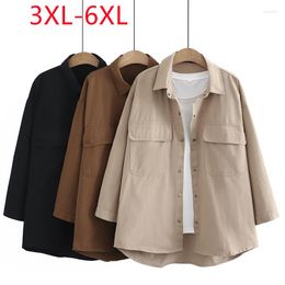 Women's Jackets 2023 Ladies Spring Autumn Plus Size Tops For Women Large Long Sleeve O-neck Black Button Blouse Coat 3XL 4X L5XL 6XL