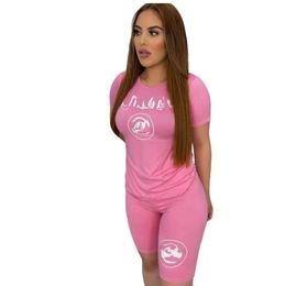 Designer Women's Tracksuits pink Casual Sports Suits Solid Clothing 2 Piece Lady Outfits Short Sleeve Printing Shirt Shorts