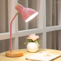 Table Lamps Nordic E27 Lamp For Bedroom Decoration Wood Lampbase Adjustable Iron Lampshade Eye Protection Led Desk Bedisde