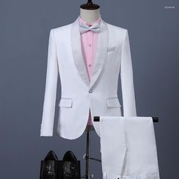 Men's Suits 2023 Fashion Men Leisure Boutique Slim Fit Business Wedding Host Two Piece Suit Set 2 Pcs Blazers Jacket Coat Pants Trousers