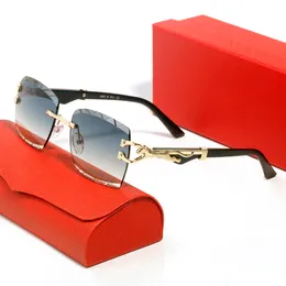 Herren-Designer-Sonnenbrille für Damen, natürliches Holz, randlos, Panther-Leoparden-Goldrahmen, Carti-Brille, Büffelhorn, Lunettes, modische große Brillen, Sonnenbrille