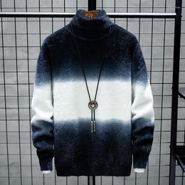 Men's Sweaters Winter High-necked Thick Warm Color-blocking Trend Sweater Brand Slim Pullover Men