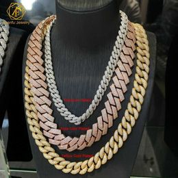 Multiple Size Vvs Moissanite Iced Out Diamond Gold Colour Chain Necklace 925 Sterling Silver Men Necklace Cuban Link Chain