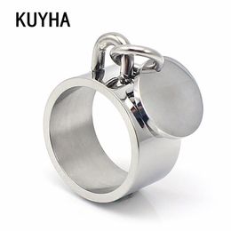 Stainless Steel Ring Jewelery Wide Knuckle Ring with Round Blank Charm Laser Name Logo Engraved Ring