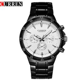 CURREN Fashion Full Steel Quartz Men Watch Analogue Sports Male Wristwatch Classic Black&White Horloges Mannens Saat Reloj Hombre235S