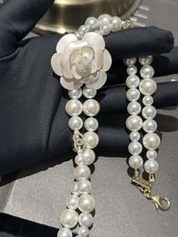 Necklaces Vintage Brand Designer Jewellery Sets Camellia White Flower Charm Double Layer White Pearl Vintage Choker For Women Jewellery Party Gi