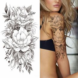 Black Temporary Tattoos Sexy Women Body Arm Art Compass Snake Flower Henna Mandala Waterproof Character Fake Girl Tatoo Sticker