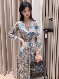 New M-aje V-neck Floral Dress Fit Asymmetric Dip Hem A-line Midi Dress for Women