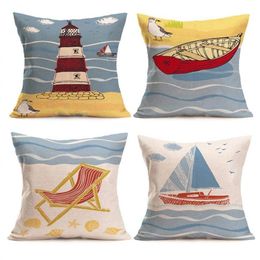 Beach Pillow Covers Cotton Linen Coastal Throw Pillow case Sea Theme Cushion Cover 18 x 18 inch Set of 4263Z