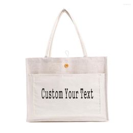 Gift Wrap Custom Your Text Jute Tote Bag Bridal Bridesmaid Personalized Name Printed Eco-Friendly Shopping