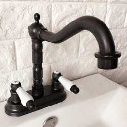 Kitchen Faucets Black Oil Rubbed Brass Swivel Spout Sink Faucet 2 Hole Bathroom Basin Cold And Water Mixer Taps Dhgb1