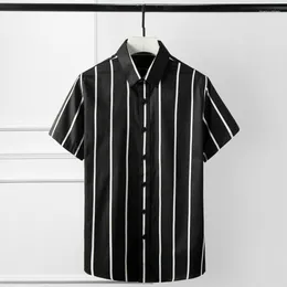 Men's Casual Shirts Minglu Cotton Men Shirt Fashion White Black Striped Short Sleeve Plus Size 4xl Patry Wedding Dress