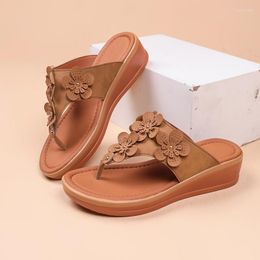 Slippers Summer Women's Wedge Sandals Vintage Flowers Flip Flops Casual Sandalias Mujer Platform Shoes Slides Women