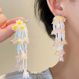 Dangle Earrings Women's Classic Acrylic Beaded Earring Exquisite Long Tassels Vintage Elegant Flower Jewellery Delicate Charm Jewelry