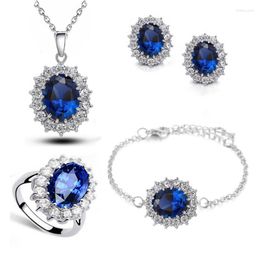 Necklace Earrings Set Fashion Silver Plated Bridal Princess Copper Micro-set Zircon Bracelet Ring Dubai For Women