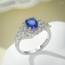 Wedding Rings Fashion Elegant Deep Blue Geometry Zircon For Women Girls Charm Bride Ring Luxury Engagement Jewellery Couple Gifts