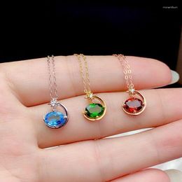 Chains MeiBaPJ Natural Diopside/Topaz/Garnet Moon Star Pendant Necklace With Certificate 925 Pure Silver Fine Wedding Jewellery For Women