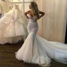 Vintgae Lace Wedding Dresses Mermaid Strapless Boho Fish Bridal Gowns Princess Party Gowns With Puffy Tulle Skirt 2021310a