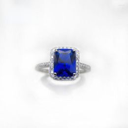 Cluster Rings 2023 Fashion S925 Silver Plated Diamond Sapphire Ring For European And American Women's Engagement