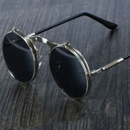 Retro Flip Round Sunglasses Man Woman Metal Steampunk Style Sun Glasses Male Female Double Circular Clear Lens Eyeglasses
