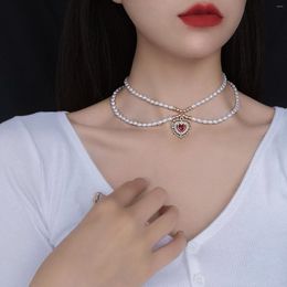Choker French Double Layer Pearl Chain Inlaid Zircon Necklace For Women Vintage Elegant Korean Style Aesthetic Romantic Jewellery