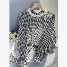 Women's Blouses Ruffled Plaid Shirt For Women Early Spring 2023 Casual Fashionable And Noble Small Bubble Sleeve Blouse Female Top