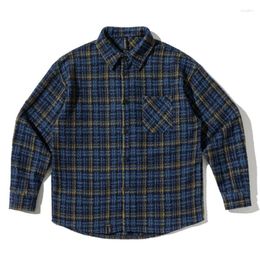 Men's Casual Shirts Autumn Plaid Woolen Long Sleeve Shirt Men Fashion Japanese Retro Oversized Loose Jacket Man Overcoat Clothes