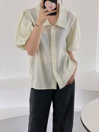 Camicette da donna estate manica a sbuffo camicia casual sottile donna 2023 moda coreana carina camicetta semitrasparente top verde chiaro