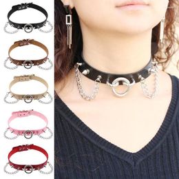 Choker Circle Sexy Punk Harajuku Collar Necklace PU Leather Goth Handmade Neck Jewellery Gothic Women Fashion Tassel