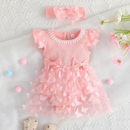 Girl Dresses Kids For Girls Summer Baby Suit 0-3 Years Old Butterfly Princess Dress Headscarf Two-piece Set