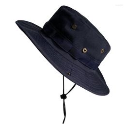 Wide Brim Hats Fashion Men Sunscreen Hat Summer Outdoor Breathable Lacing UV Button Flat Top Fisherman Mountaineering Fishing Sun Cap U71