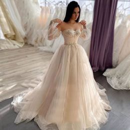 Boho Wedding Dress 2023 Sweetheart Appliques Lace A-Line Puffy Sleeves Princess Elegant Wedding Gown Bride Dresses Gowns