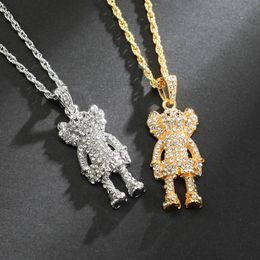 Hip Hop Rapper Men shiny diamond pendant gold necklace Sesame Street cartoon doll pendant micro-inset zircon Jewellery night club Sweater rope chain twist chain 1500