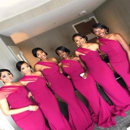 African Fuschia Mermaid Lond Bridesmaid Dresses 2020 One Shoulder Ruched Floor Length Wedding Guest Gowns Maid Of Honors Dresses B230A