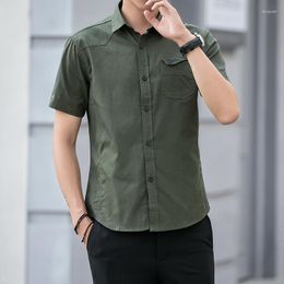 Men's Casual Shirts Summer Short Sleeve Cotton Army Green White Cargo Work Breathable Cool Tops Clothing Plus Size M-5XL