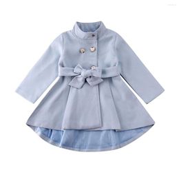 Coat 2023 Fall Autumn 12M-5Y Toddler Kid Baby Girl Double Breasted Bow Belt Flower Buttons Trench Long Sleeve Windbreaker