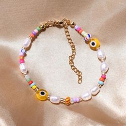 Charm Bracelets 2023 Arrival Yellow Evil-Eye Beads Bracelet Simple Mixed Multi-Color Glass 18K Gold Plated Jewelry For Women