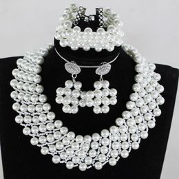 Necklace Earrings Set Handmade Chunky Beads Party Shell Freshwater Pearls Choker Wedding Women Jewellery QW1175