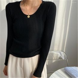 Women's Sweaters Women Basic Slim Warm Knitted Tops Casual Skinny Stretch Long Sleeve Female Pullover 2023 Korean Autumn Deep O-neck