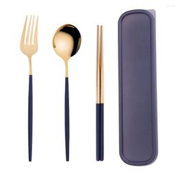 Dinnerware Sets 3 PCS Stainless Steel Cutlery Fork Spoon Chopsticks Three-Piece Suit Student Travel Storage Box Portable Tableware