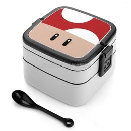 Dinnerware Sets Red Mushroom Gamer Design Double Layer Bento Box Salad Portable Picnic Switch Gam