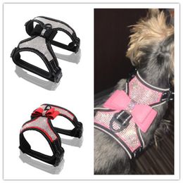 Reflective Dog Harness Nylon Pitbull Pug Small Medium Dogs Harnesses Vest Bling Rhinestone Bowknot Dog Accessories Pet Supplies2501