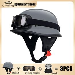 Motorcycle Helmets German Retro Half Face Helmet Classic Matte Black Open Moto Electric Scooter Motorbike Riding Casco