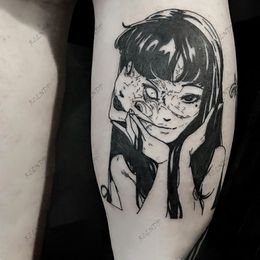 Waterproof Temporary Tattoo Sticker Anime Japanese Double-sided Dark Comics Kawakami Tomie Evil Girl Fake Tatoo for Women Men