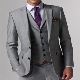 Light Grey Groom Tuxedos Notch Lapel Slim Fit Groomsmen Mens Wedding Dress Excellent Man Jacket Blazer 3 Piece SuitJacket Pants V200S