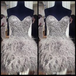 Cheap Short Prom Dresses With Feathers Sweetheart Neck Corset Lace Up Back Graduation Homecoming Dress Beading Crystal Cocktail Gi2494