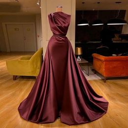 Real Image Burgundy Moroccan Kaftan Muslim Satin Evening Dresses 2020 Arabic Mermaid Dubai Formal Dress Prom Gowns Long Vestidos297O